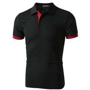 Point Collar Slim Fit Casual Polo With red trim